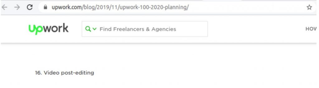 Video Editing in list of growing freelance skills