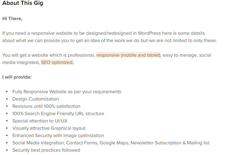 fiverr gig SEO example of description